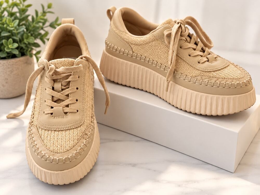Dolce Vita Denae Cream Knit Platform Sneakers Size 8M